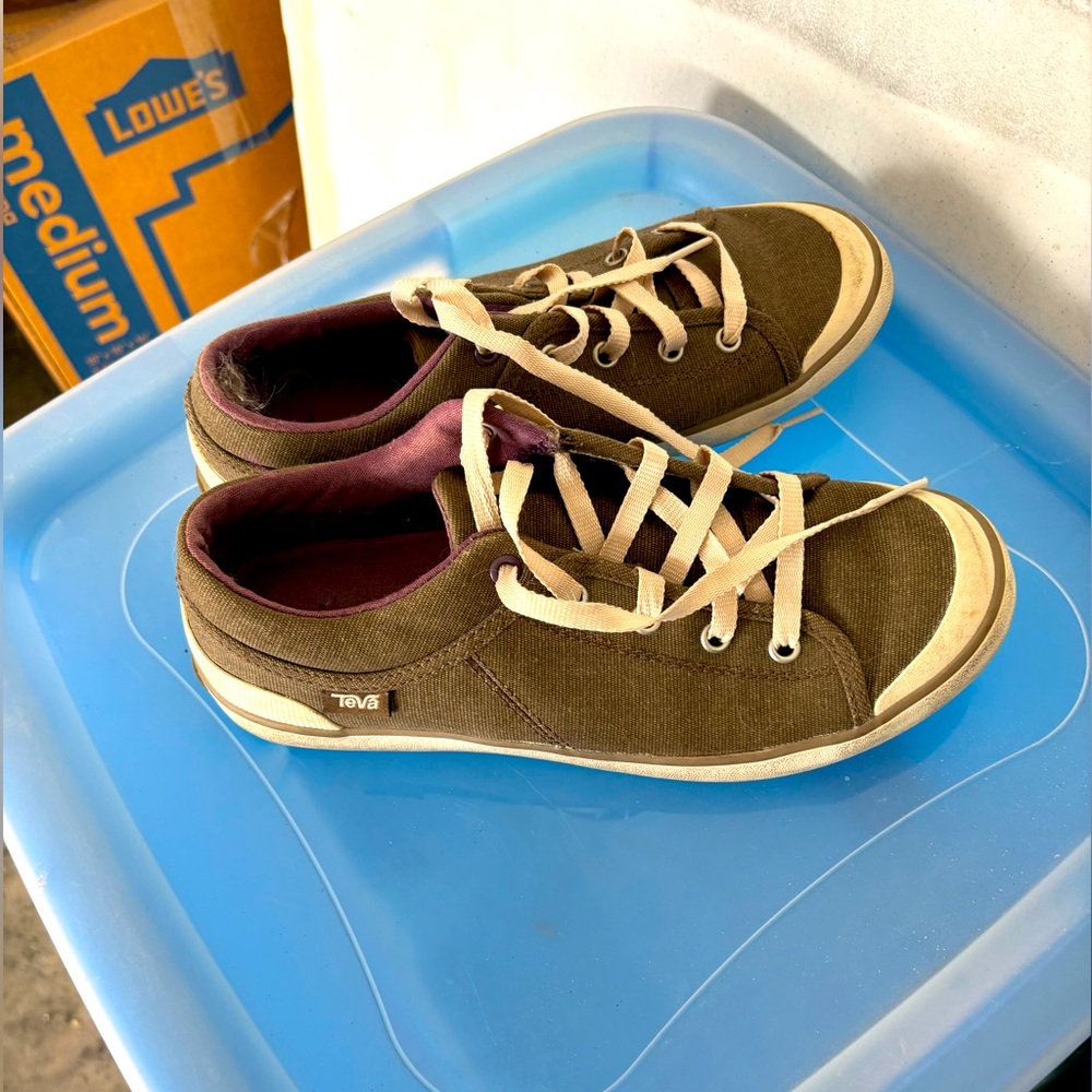 Teva Olive Canvas Sneakers with Cream Details